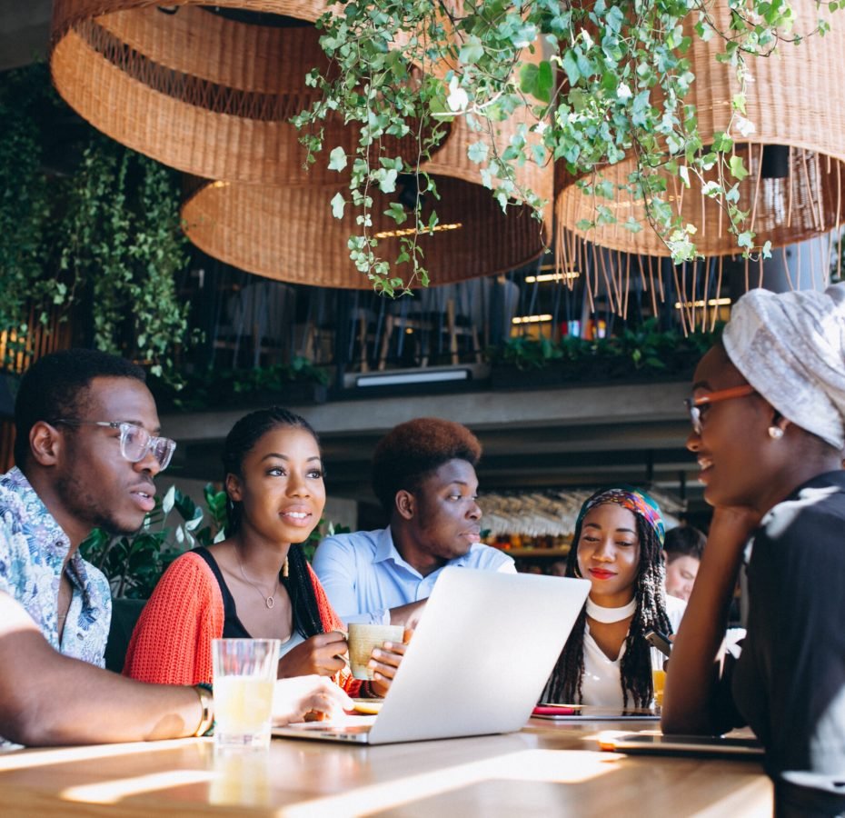 Group of afro americans working together